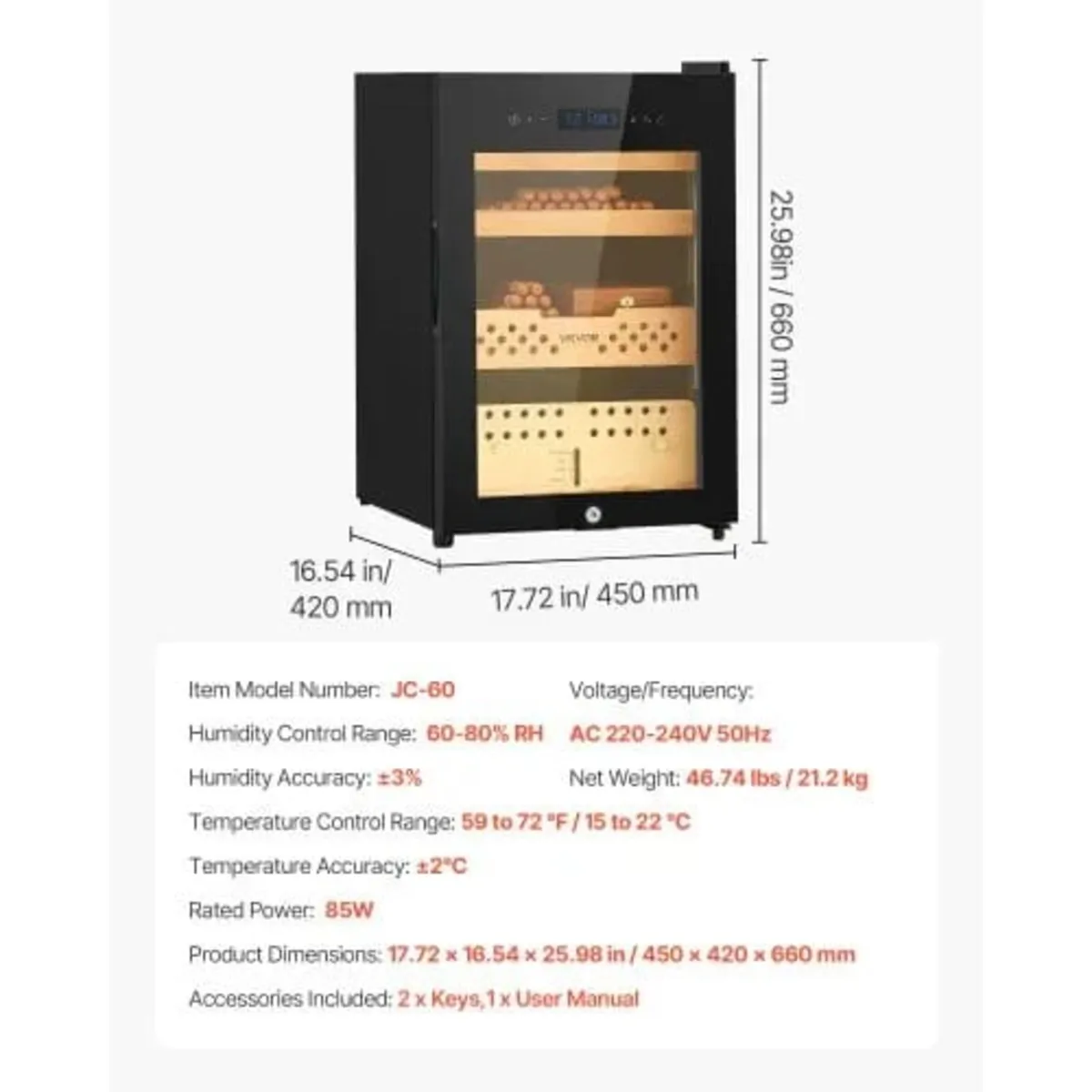 Electric Humidor, 60L, 350 Counts Electric Cigar H - Image 3