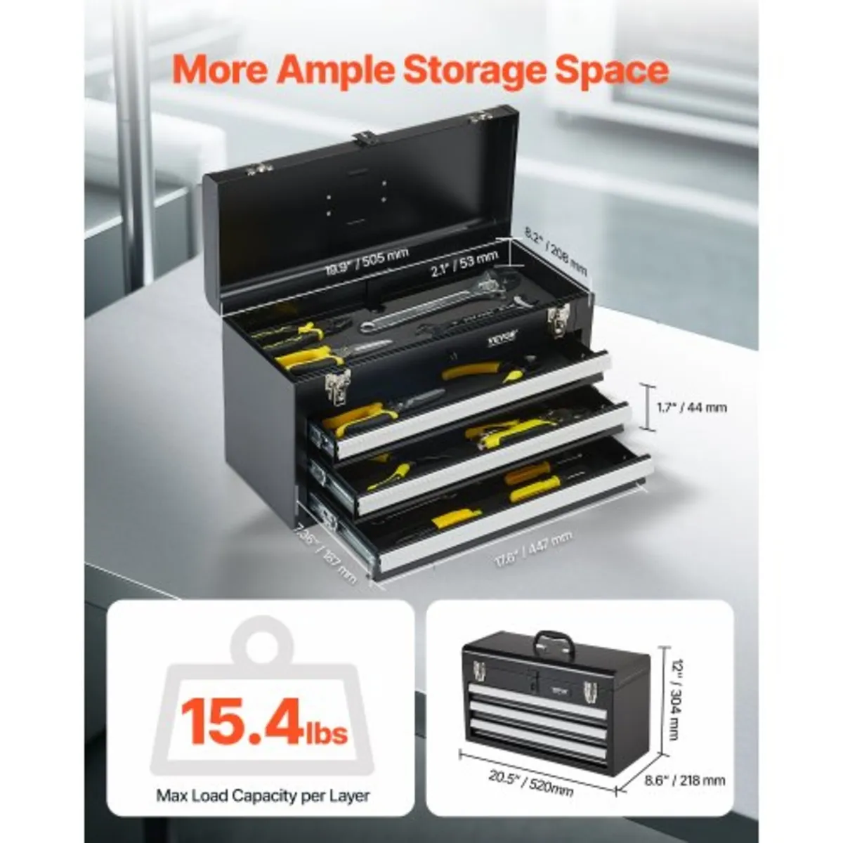 Metal Tool Box, 20.5-inch, Portable Metal Tool Box - Image 3