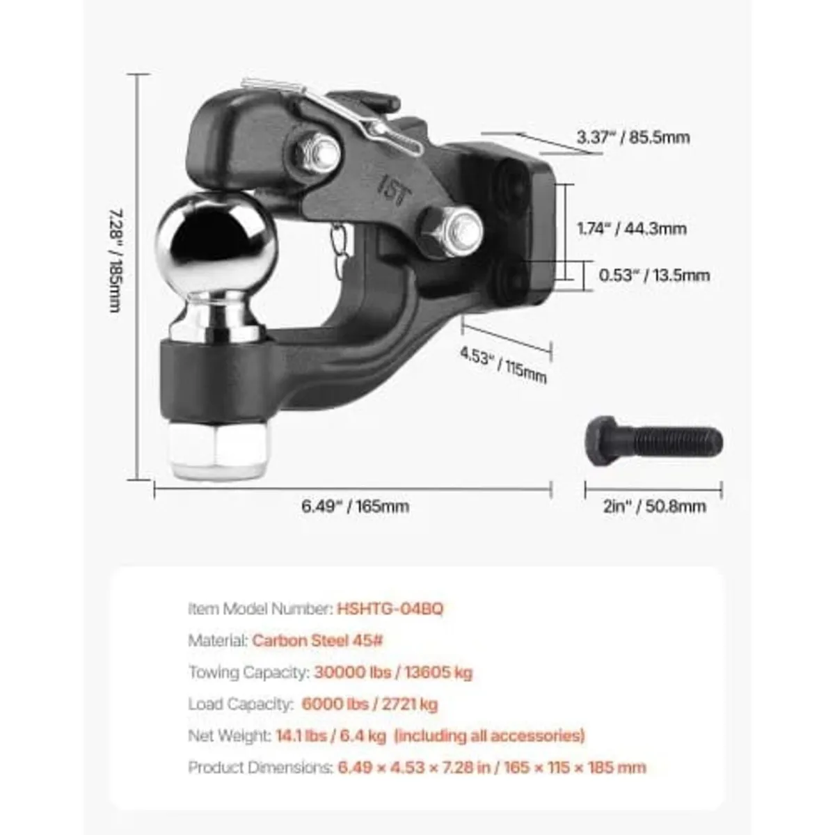 Pintle Hook, 30000 lbs Towing Capacity, Trailer Hi - Image 2
