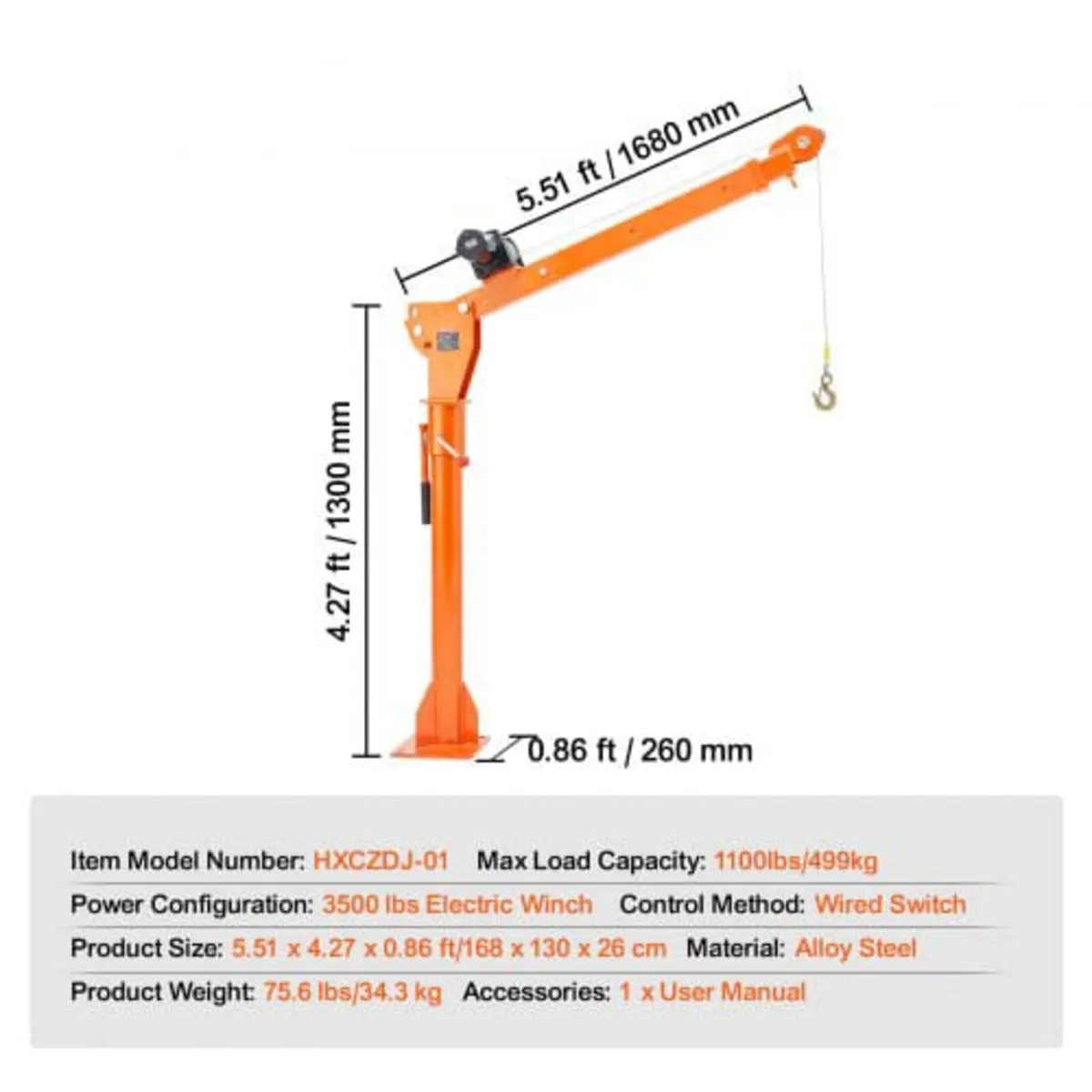 Electric Pickup Truck Crane Hoist Crane 499 kg 360 - Image 4