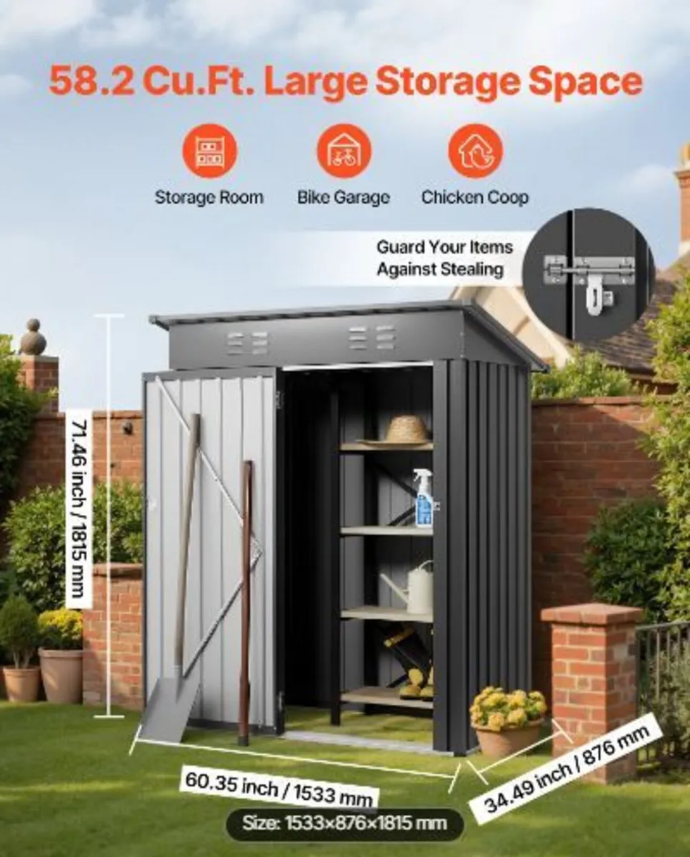 1533 x 876 x 1815 mm Metal Garden Shed, - Image 2