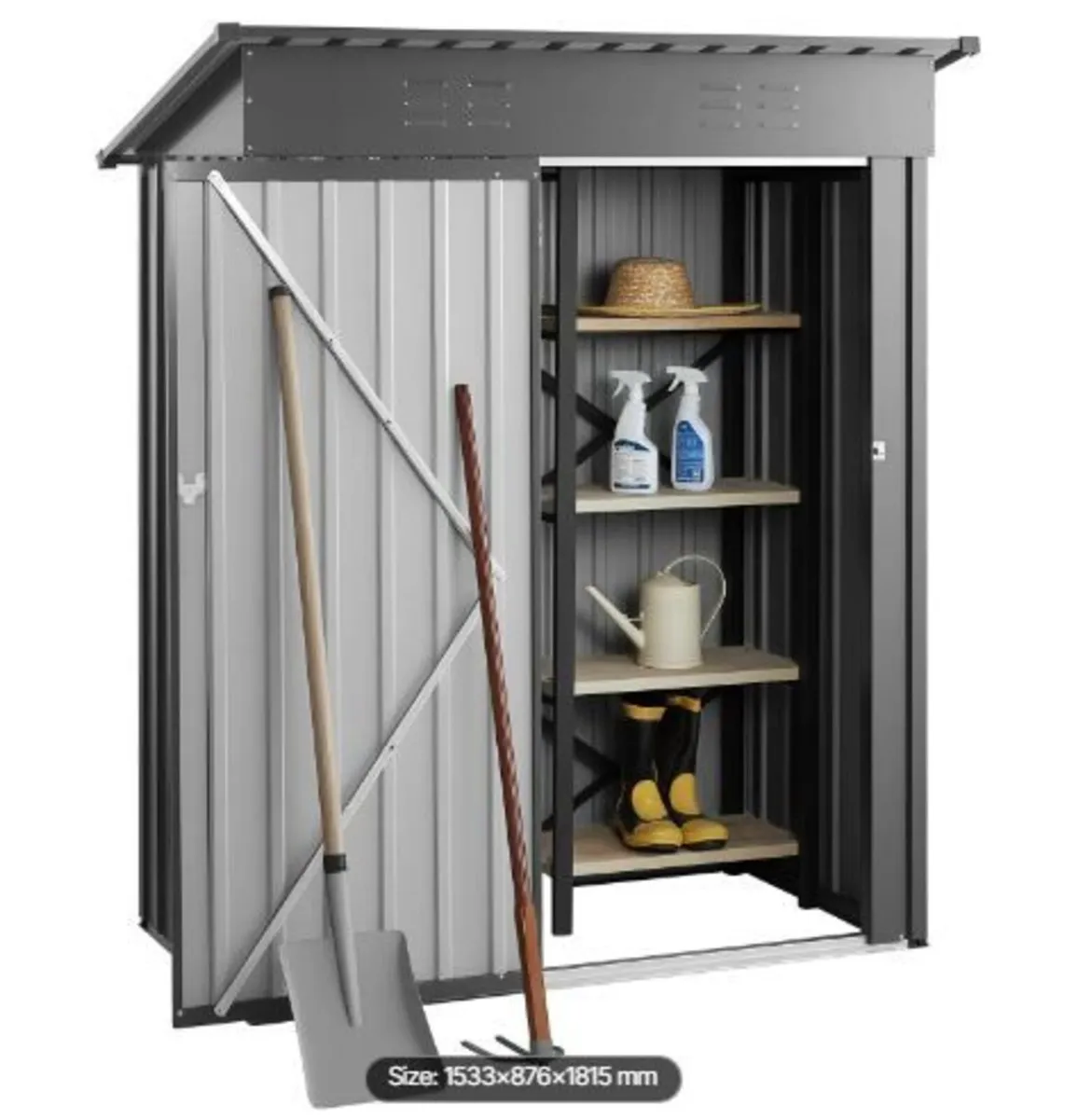 1533 x 876 x 1815 mm Metal Garden Shed, - Image 4