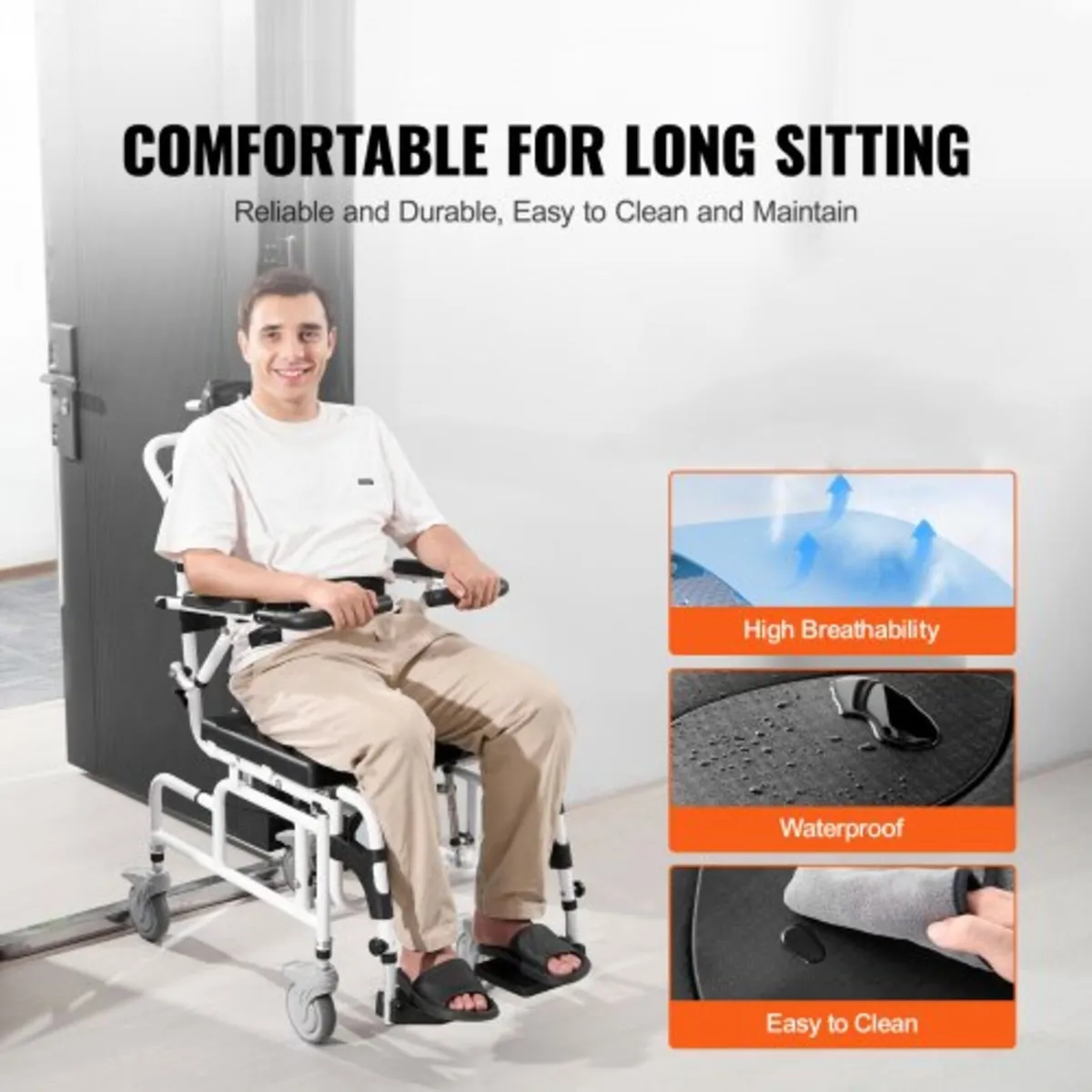 Shower Wheelchair 17.5in/44.5 cm Al Alloy Bathroom - Image 3