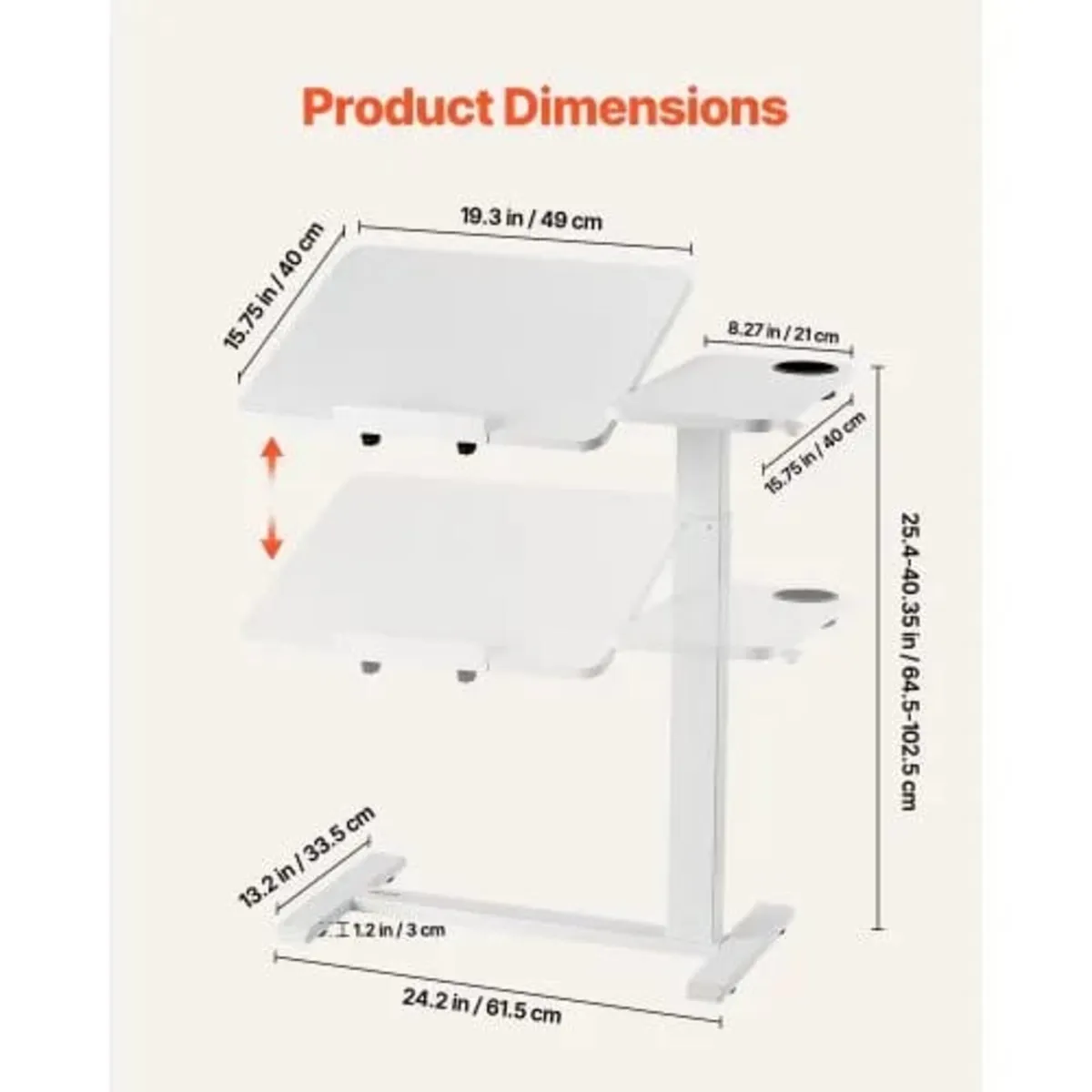 Overbed Table, Mobile Bed Side Table with Flip Des - Image 3