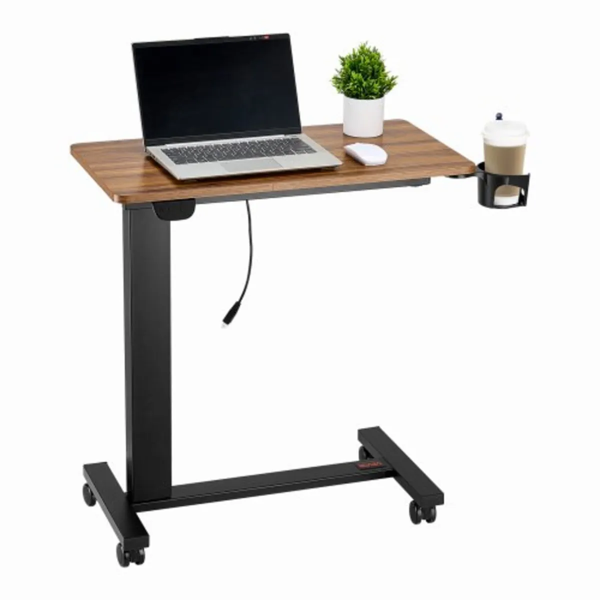 Table, Mobile Bed Side Table with 4 Wheels, Electr - Image 1