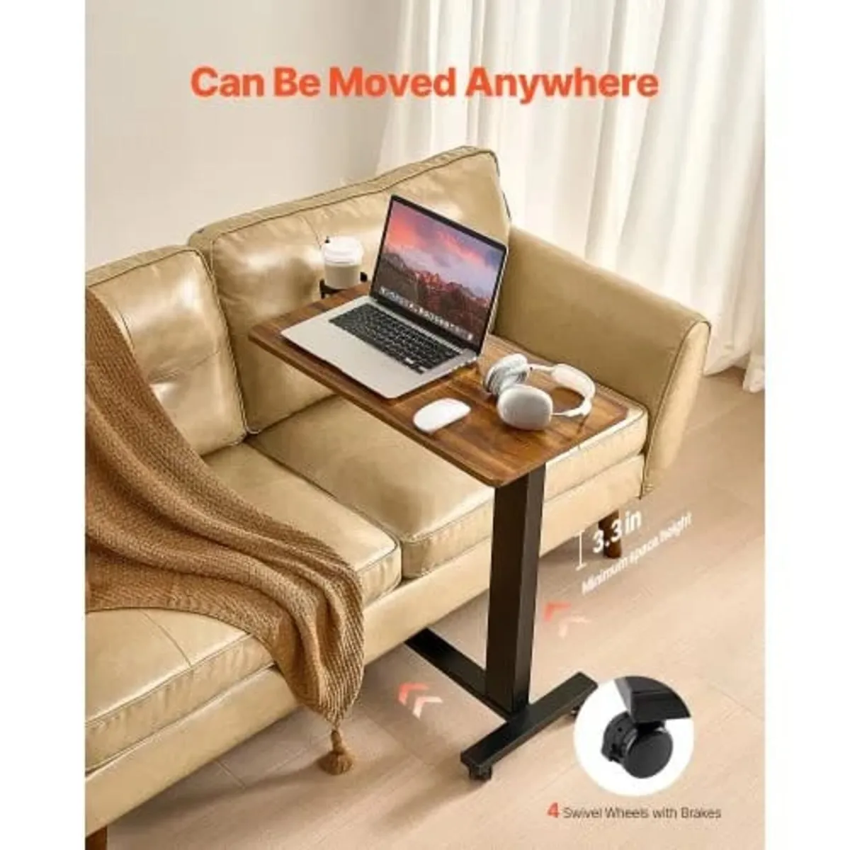 Table, Mobile Bed Side Table with 4 Wheels, Electr - Image 4