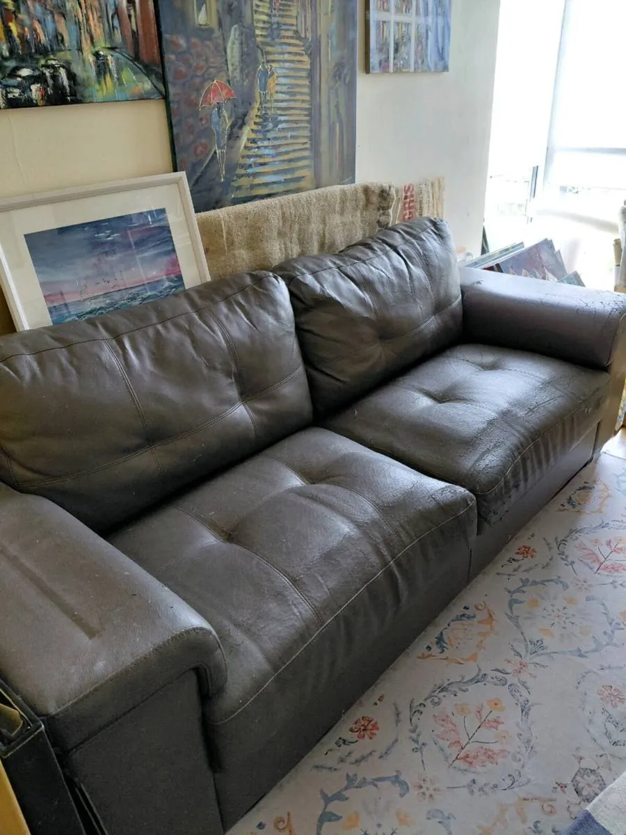 3-Seater Dark Brown Faux Leather Sofa - Image 1