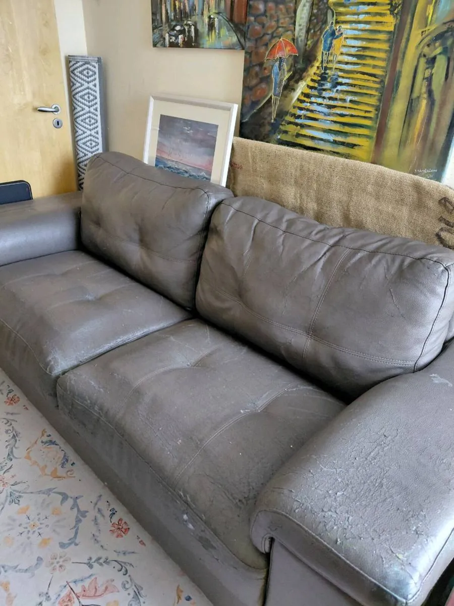 3-Seater Dark Brown Faux Leather Sofa - Image 2
