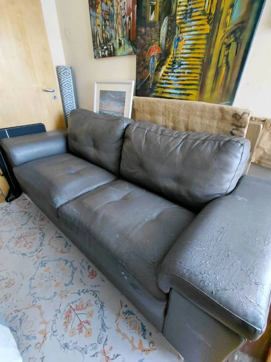 3-Seater Dark Brown Faux Leather Sofa - Image 4