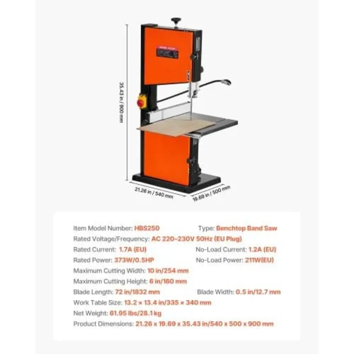 Band Saw, 254 mm, Two-Speed Benchtop Bandsaw with - Image 3