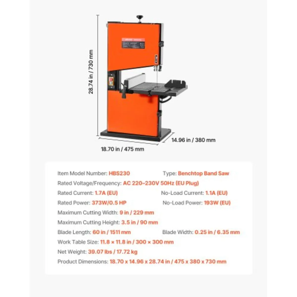 Band Saw, 229 mm, Woodworking Benchtop Bandsaw wit - Image 2