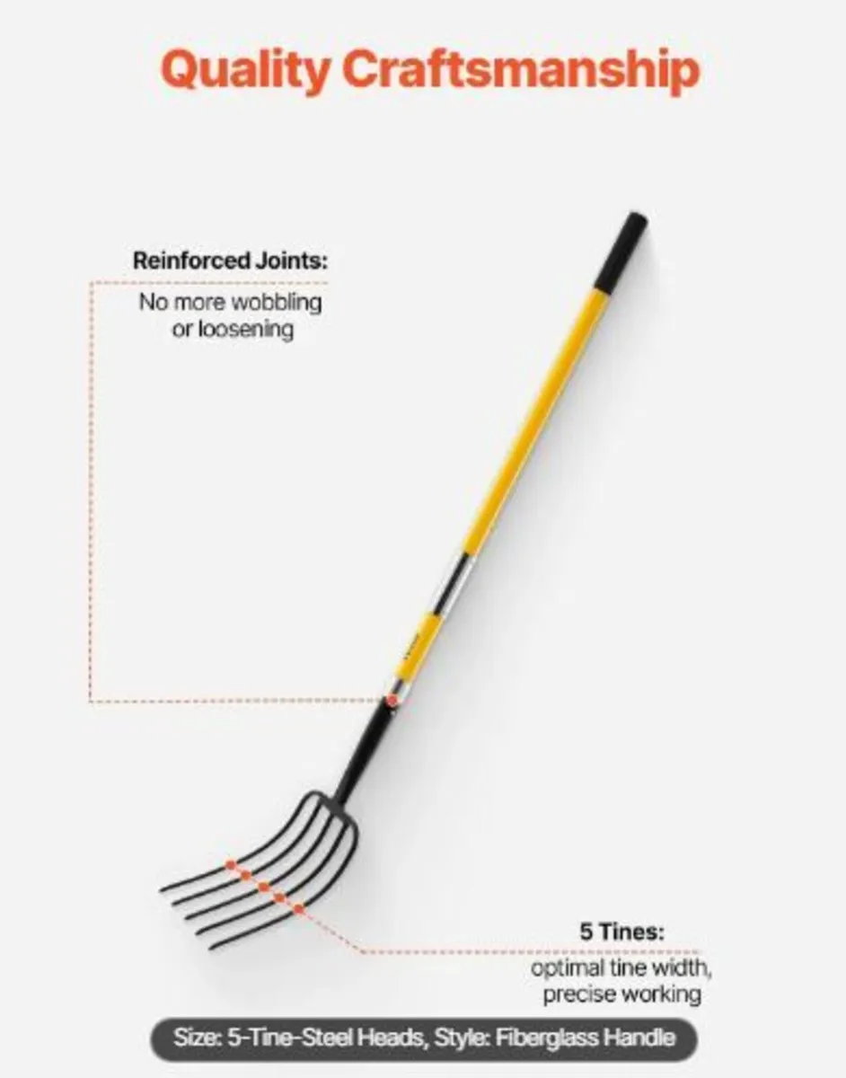 Garden Fork, 5-Tine Gardening Pitchfork - Image 4