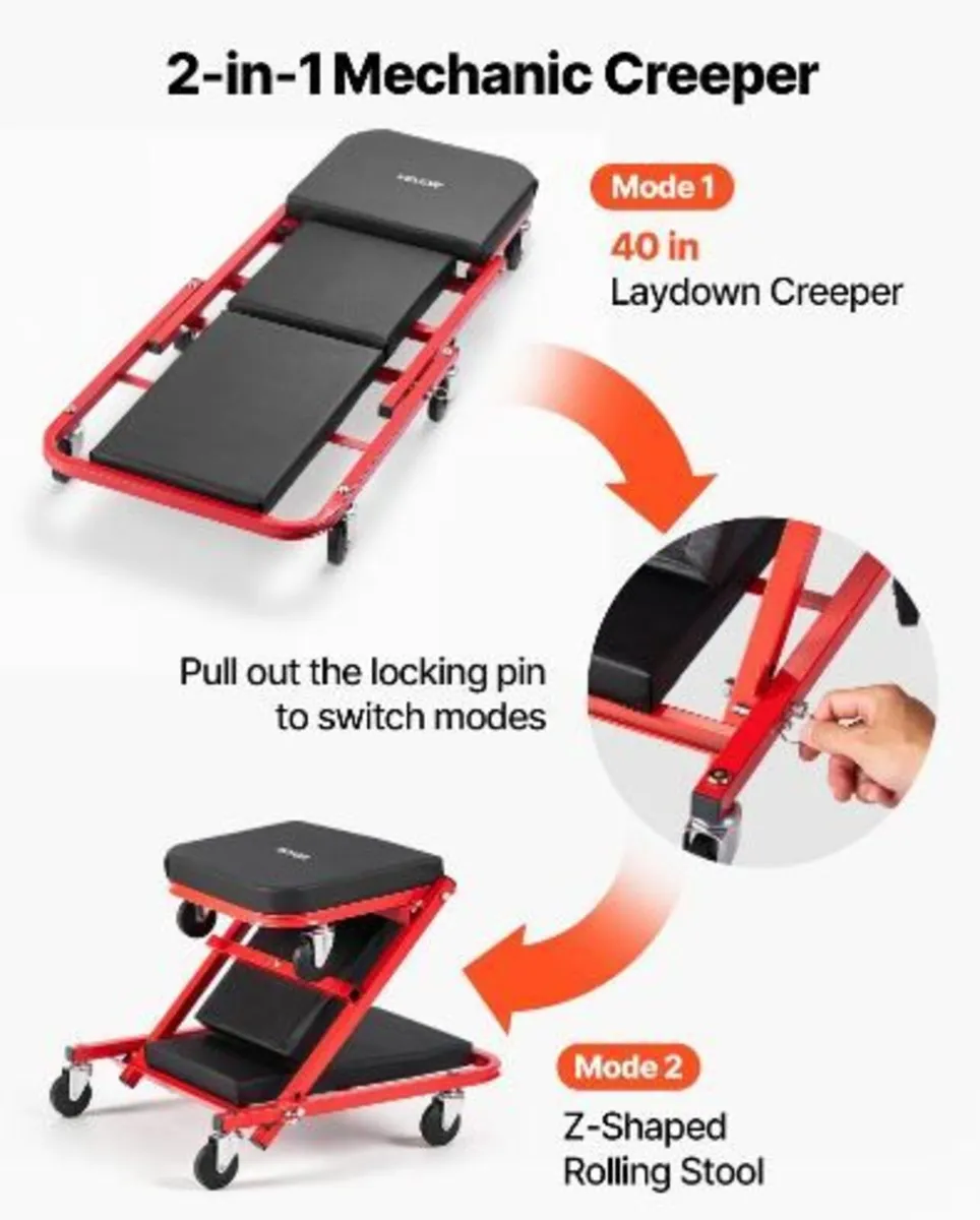 1010mm 2-in-1 Folding Mechanic Creeper - Image 2