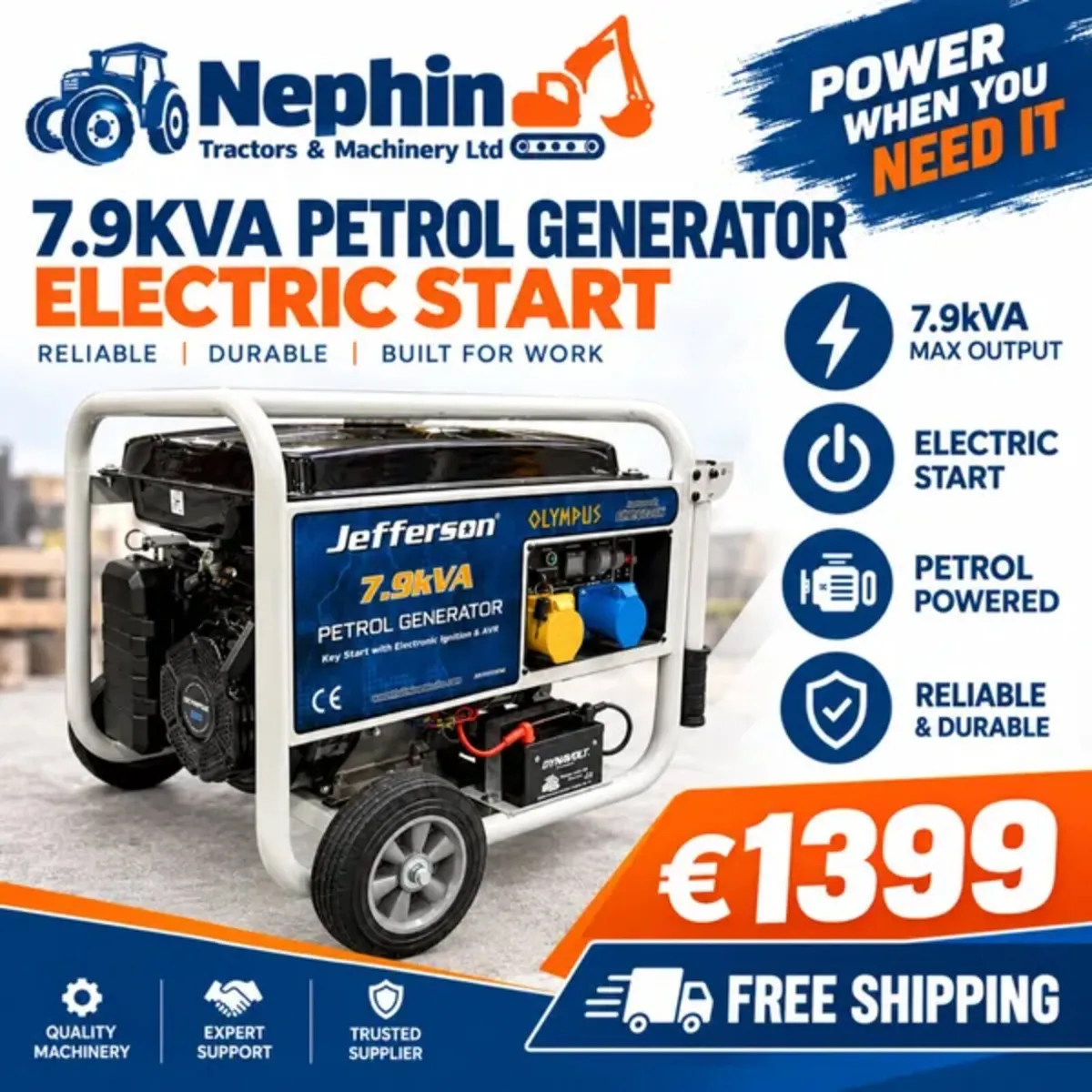 Jefferson 7.9kVA Petrol Generator