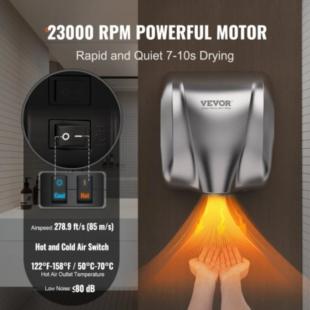 Heavy Duty Commercial Hand Dryer, 1800W Automatic - Image 3