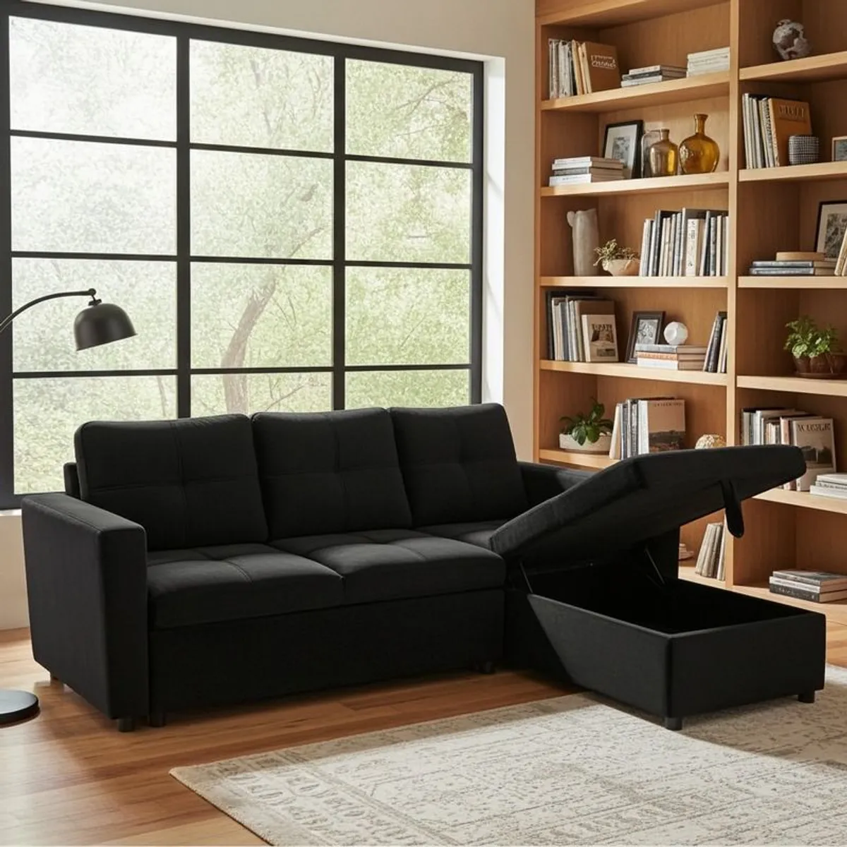 Amazing Black Velvet corner sofa bed with storage - Image 1