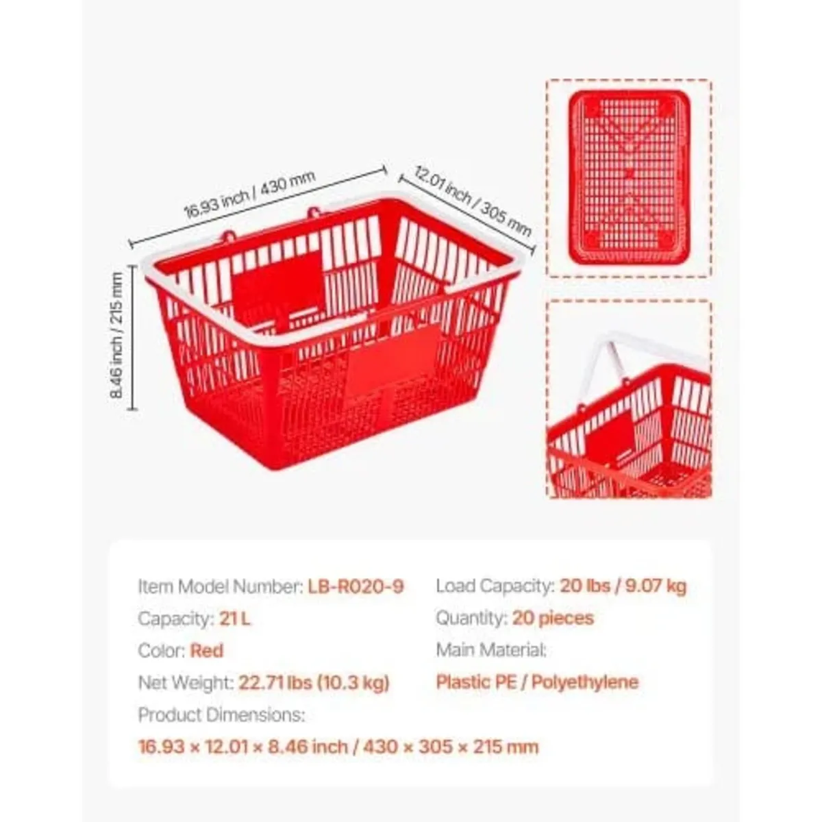 Shopping Baskets, 20 PCS, 21L Stackable PE Plastic - Image 3