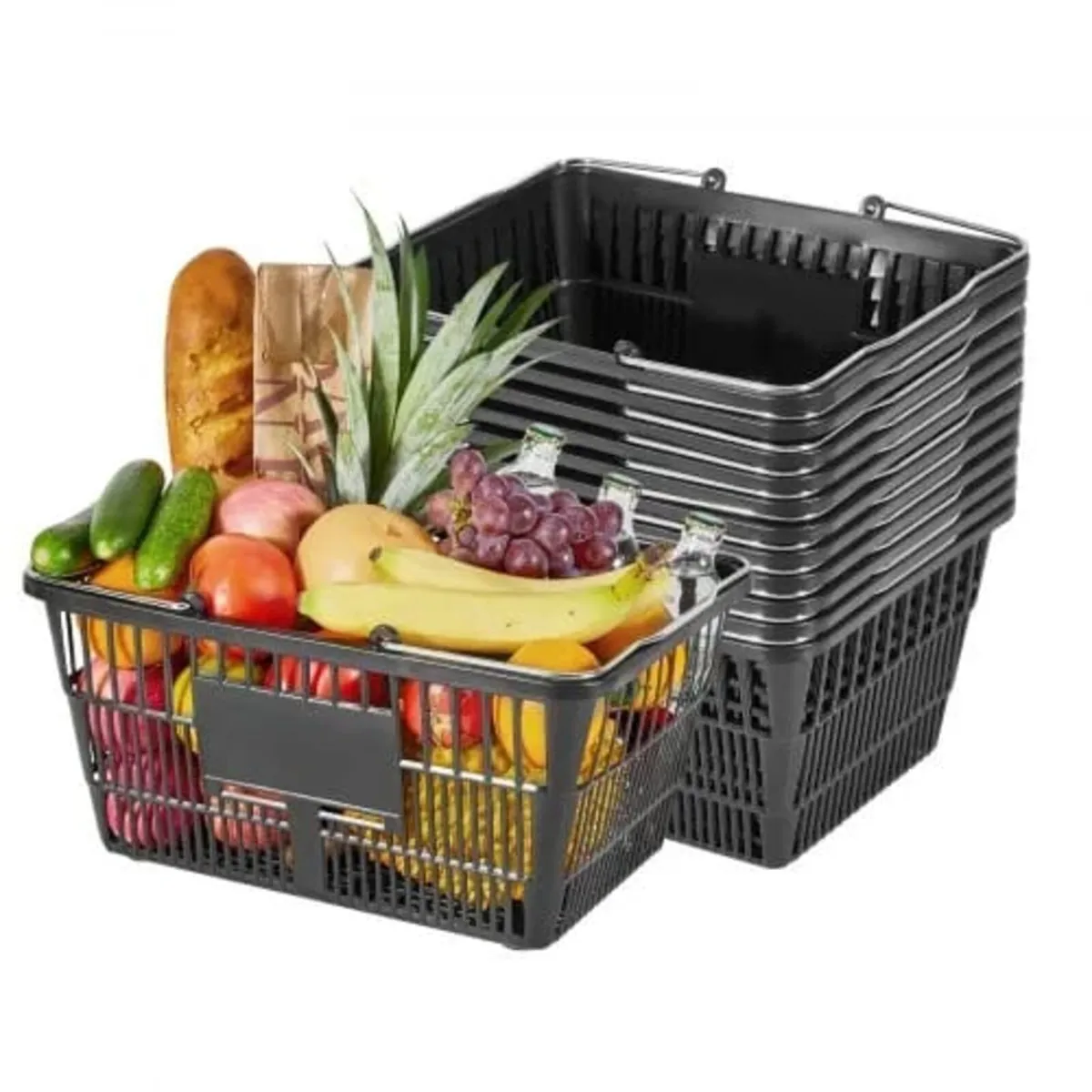 12 PCS, 21L Stackable PE Plastic Grocery Baskets w - Image 1