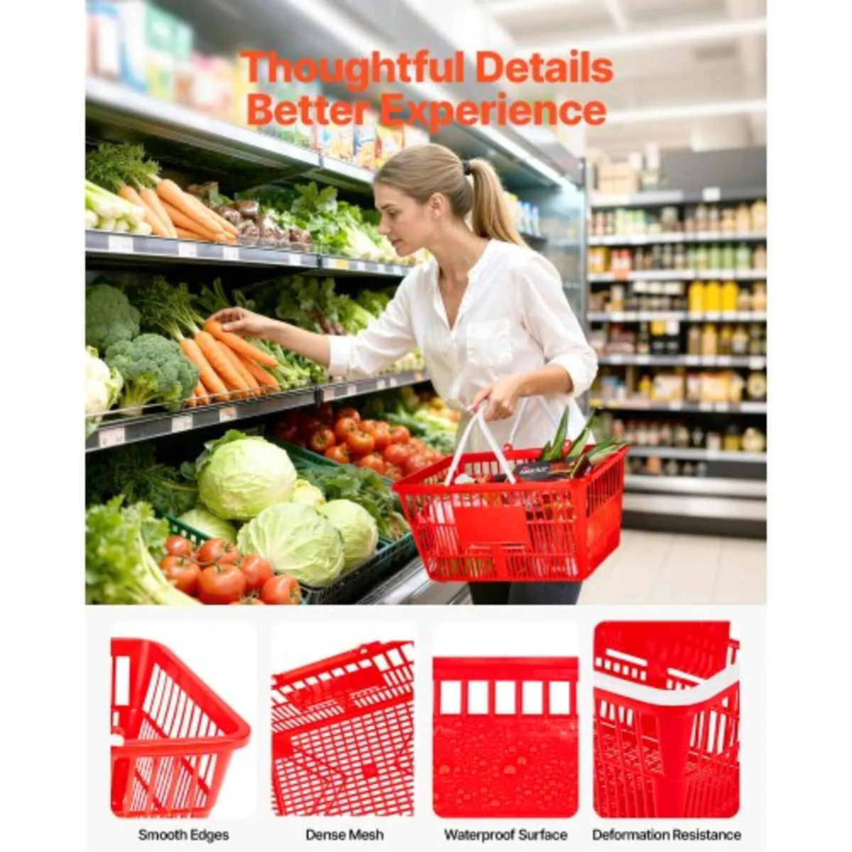 12 PCS, 21L Stackable PE Plastic Grocery Baskets w - Image 3
