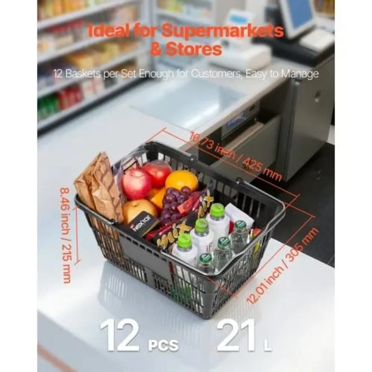 12 PCS, 21L Stackable PE Plastic Grocery Baskets w - Image 4