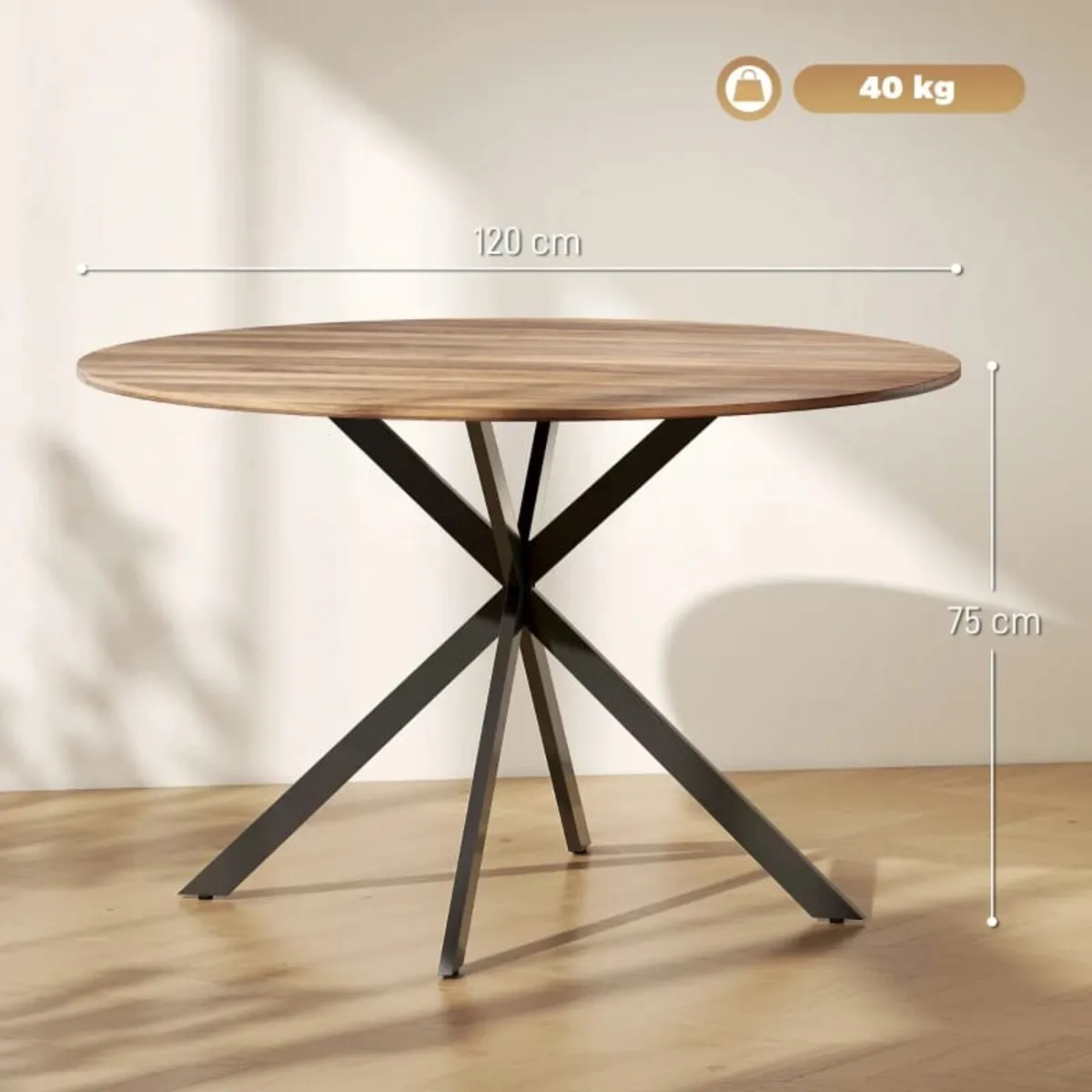 Round Dining Table for 4, 120 cm Industrial Style - Image 2