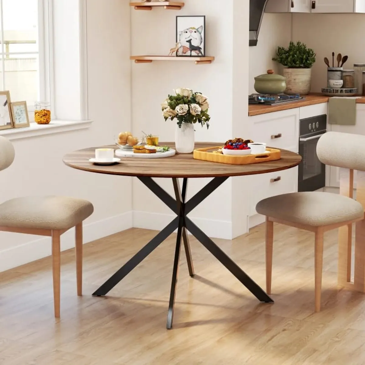 Round Dining Table for 4, 120 cm Industrial Style - Image 4