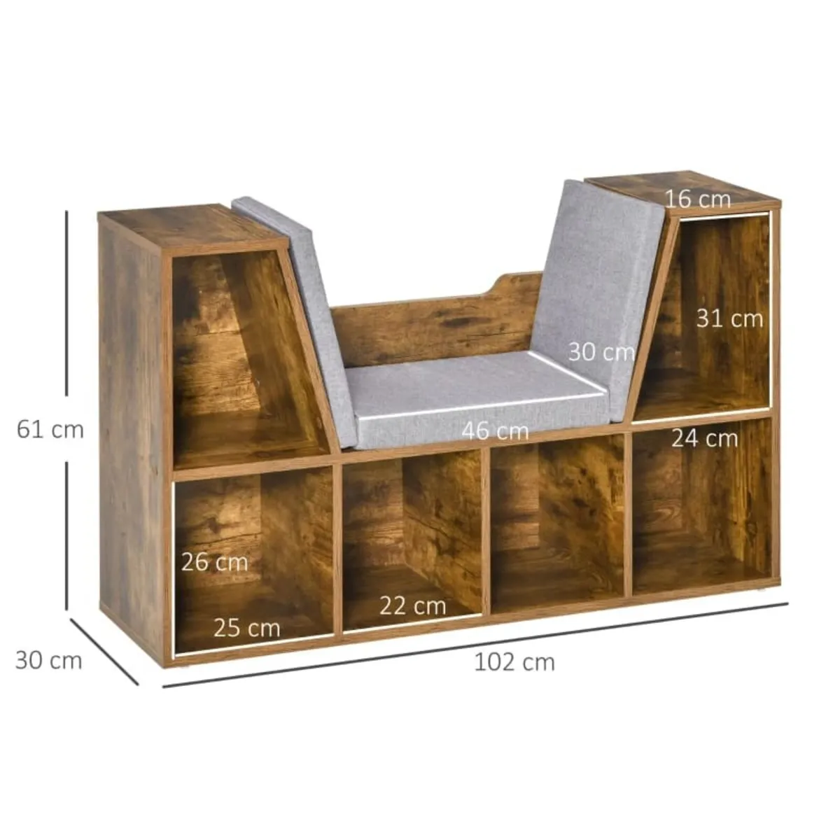 Bookcase Storage Shelf with Cushioned Reading Seat - Image 3