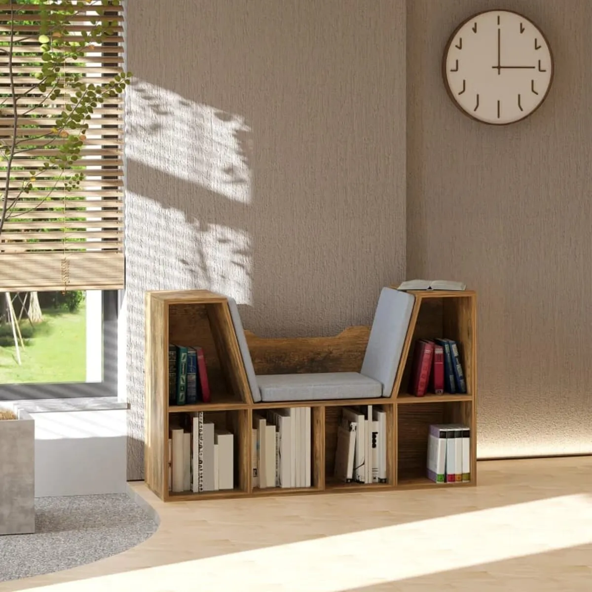 Bookcase Storage Shelf with Cushioned Reading Seat - Image 2