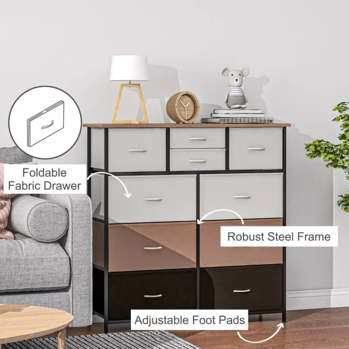 Bedroom Chest of Drawers, 10 Drawer Dresser with F - Image 2