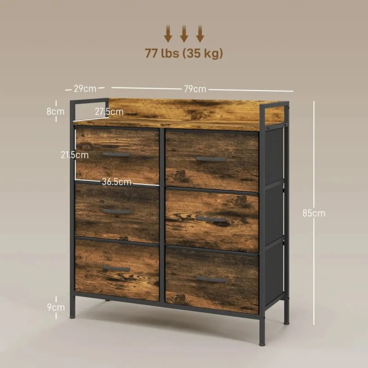Rustic Chest of Six Fabric Drawers - Rustic Brown - Image 3
