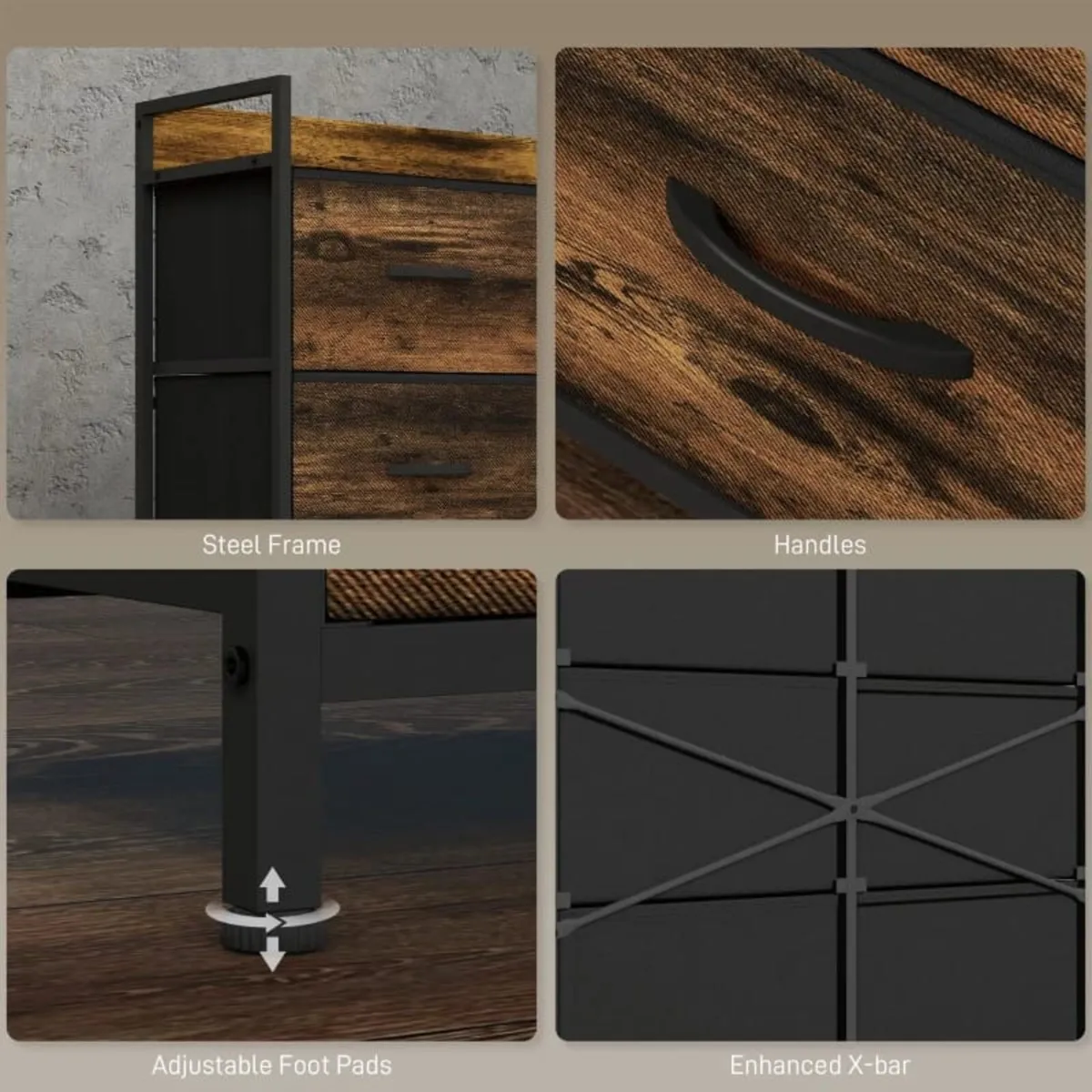 Rustic Chest of Six Fabric Drawers - Rustic Brown - Image 2