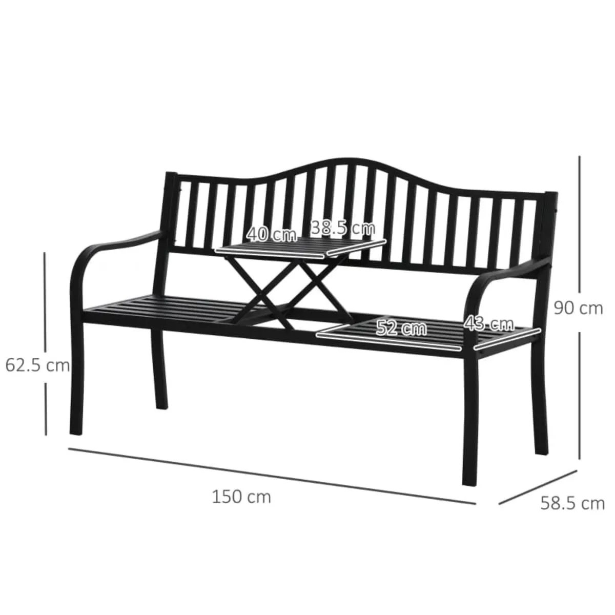 Metal Outdoor Bench with Liftable Middle Table, Pa - Image 2