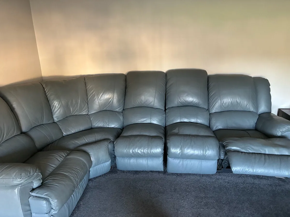 Grey Leather Recliner Couch - Image 2