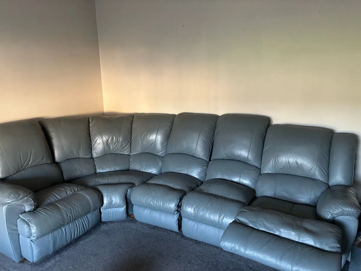 Grey Leather Recliner Couch - Image 3