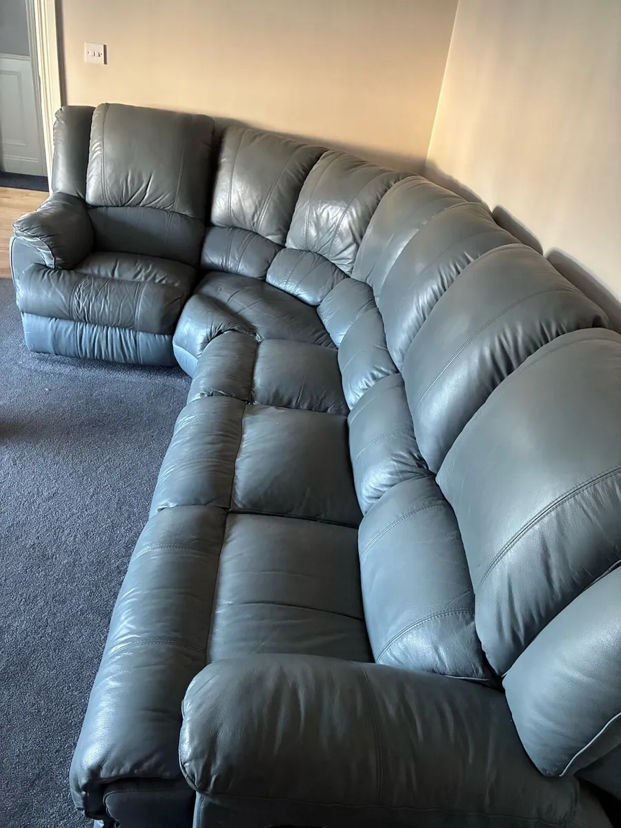 Grey Leather Recliner Couch - Image 4