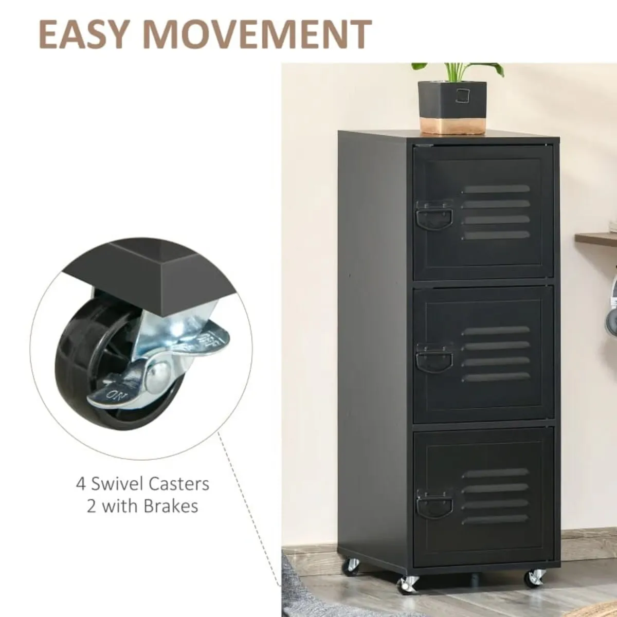 Vertical File Cabinet, Rolling Filing Cabinet with - Image 4