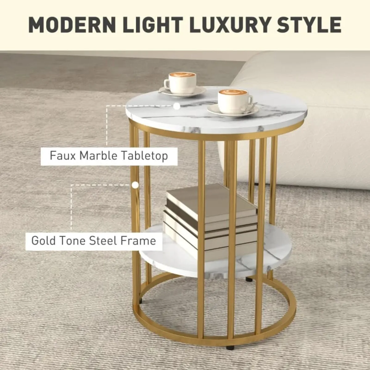 Set of Two Marble-Effect Coffee Tables - White/Gol - Image 3