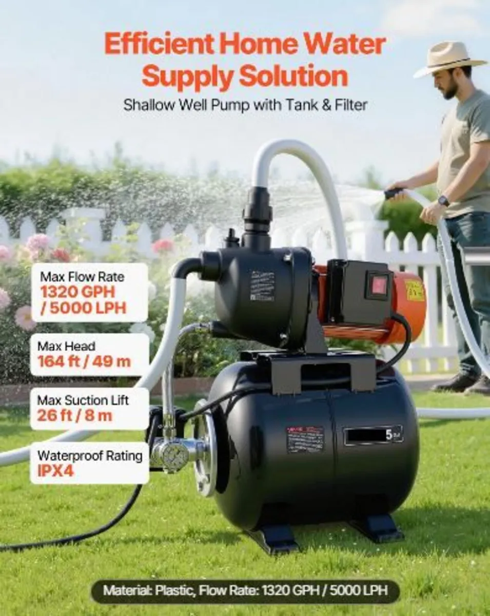 1.1 HP Shallow Well Pump with Pressure Tank - Image 3