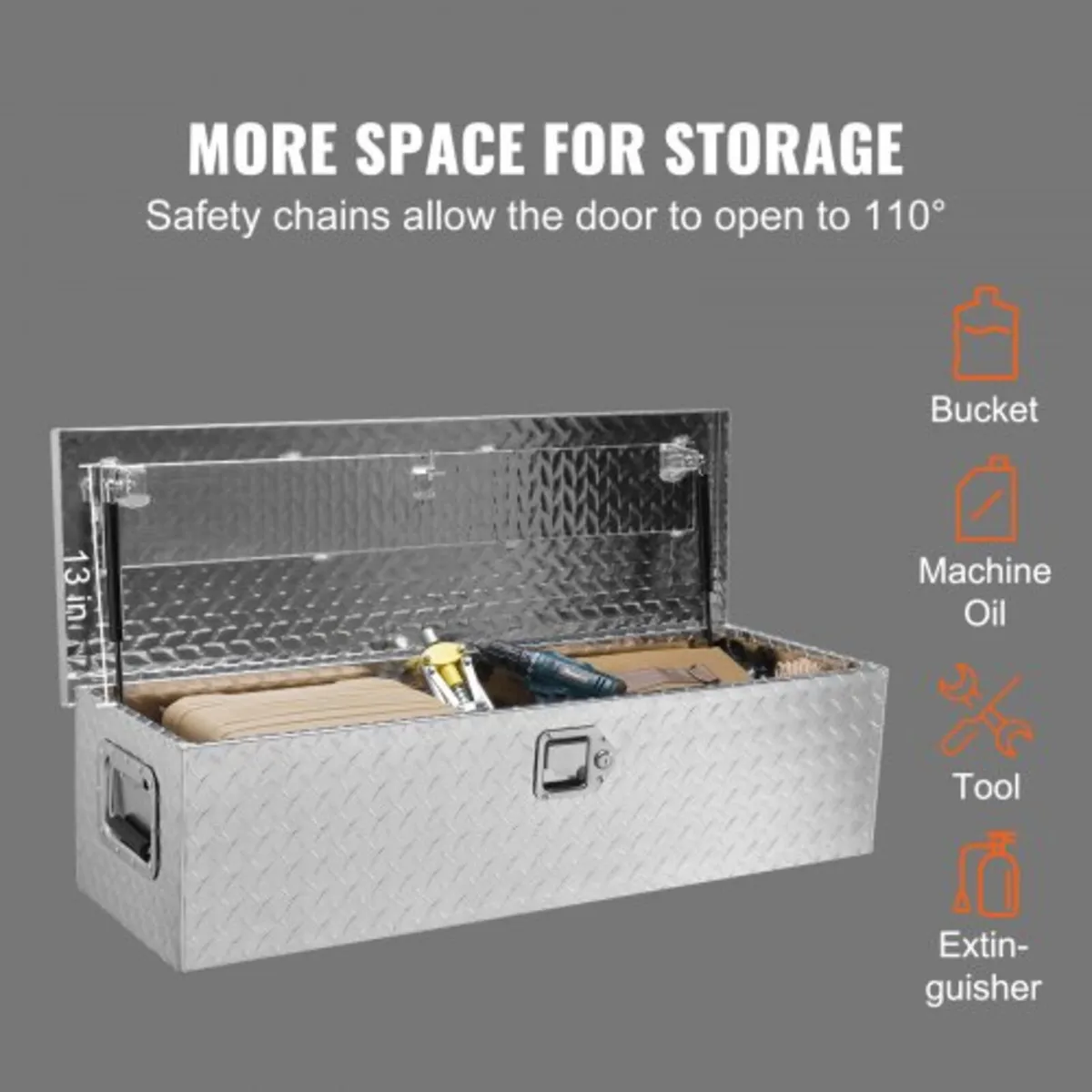 Truck Bed Tool Box, Diamond Plate Tool Box with Si - Image 4