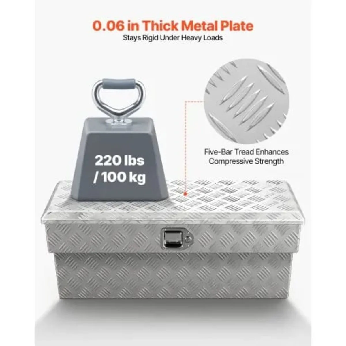 Heavy Duty Aluminum Tool Box with Tread Patterns, - Image 2