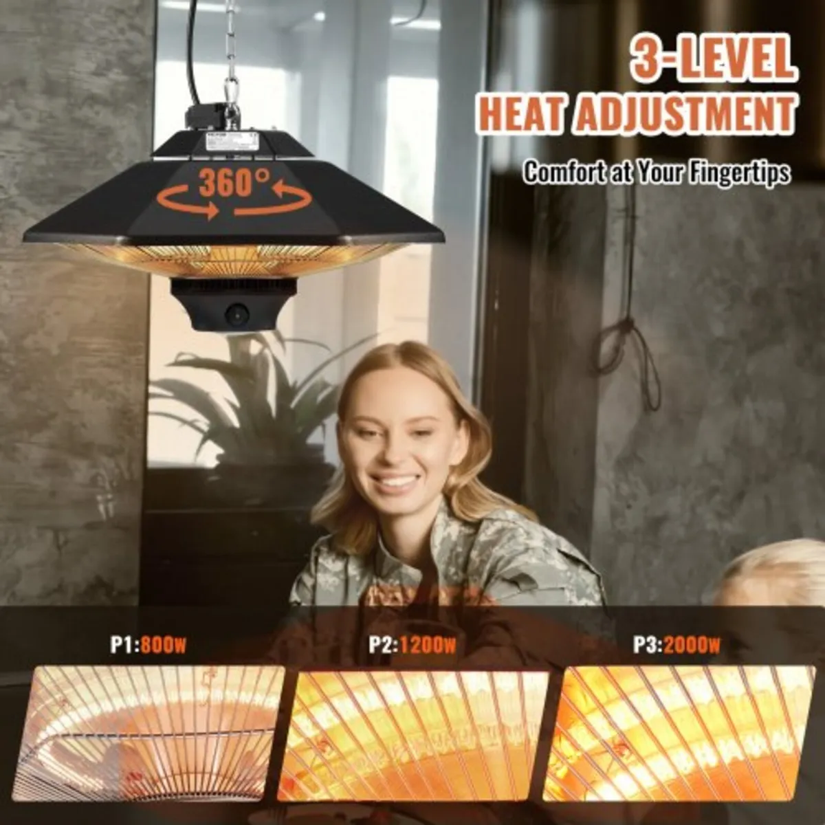 Hanging Patio Heater, 2000W Remote Control Outdoor - Image 3