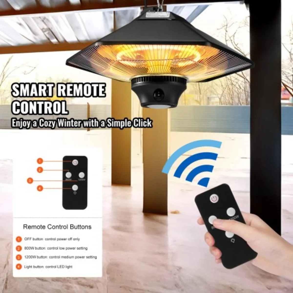 Hanging Patio Heater, 2000W Remote Control Outdoor - Image 4