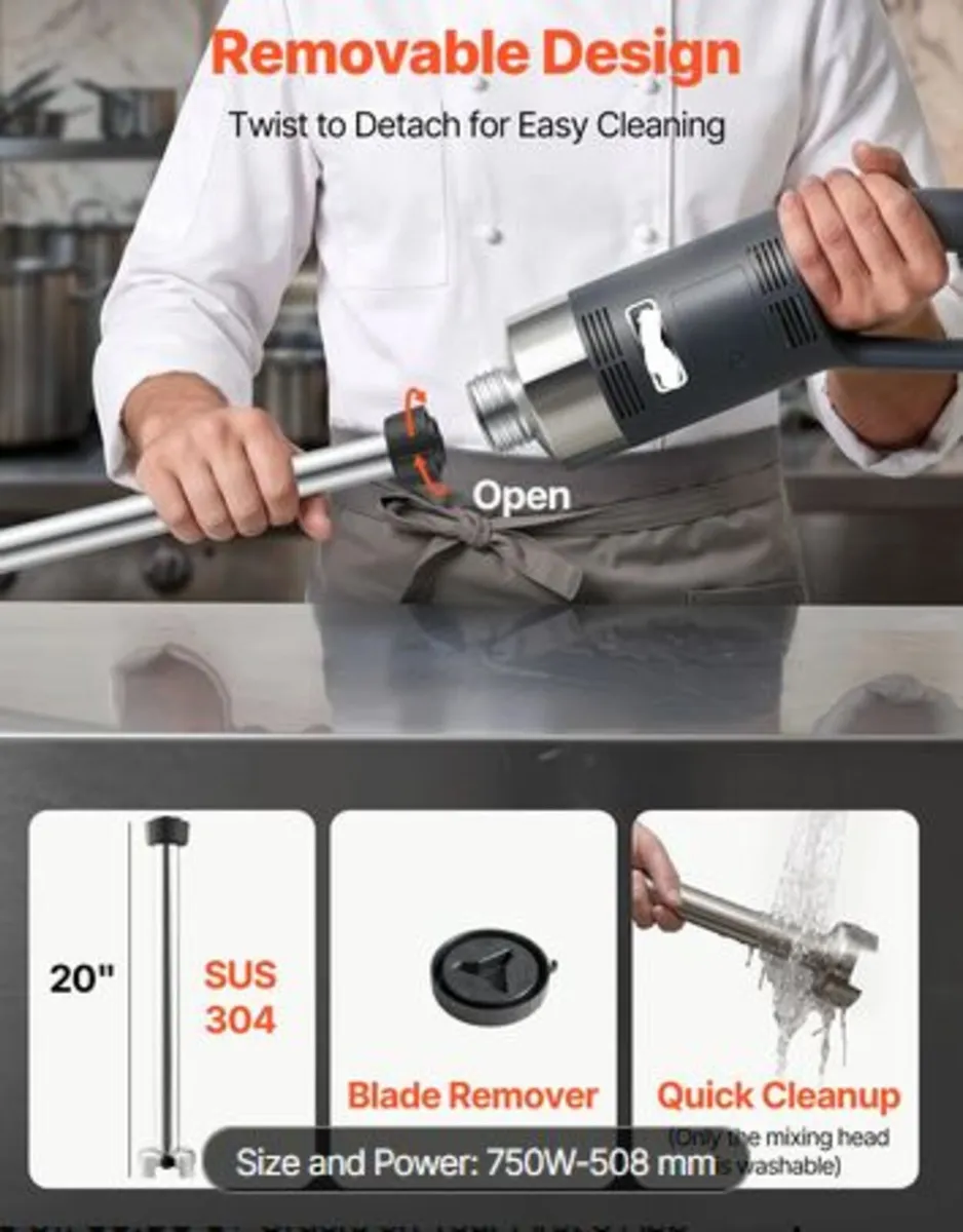 Commercial Immersion Blender, 750 Watt Heavy Duty - Image 3
