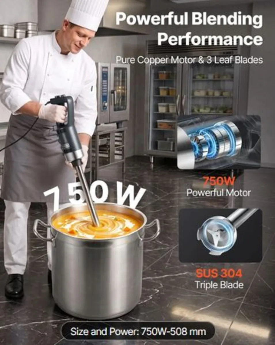 Commercial Immersion Blender, 750 Watt Heavy Duty - Image 1