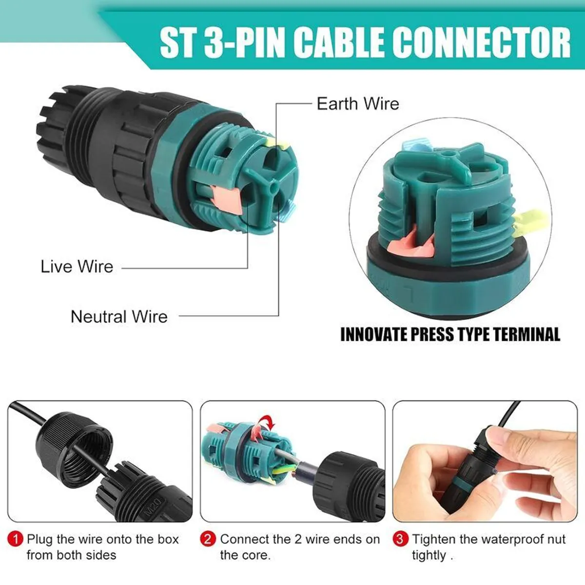 LED Floodlight CCT & 3 Pin Cable Connector - Image 3