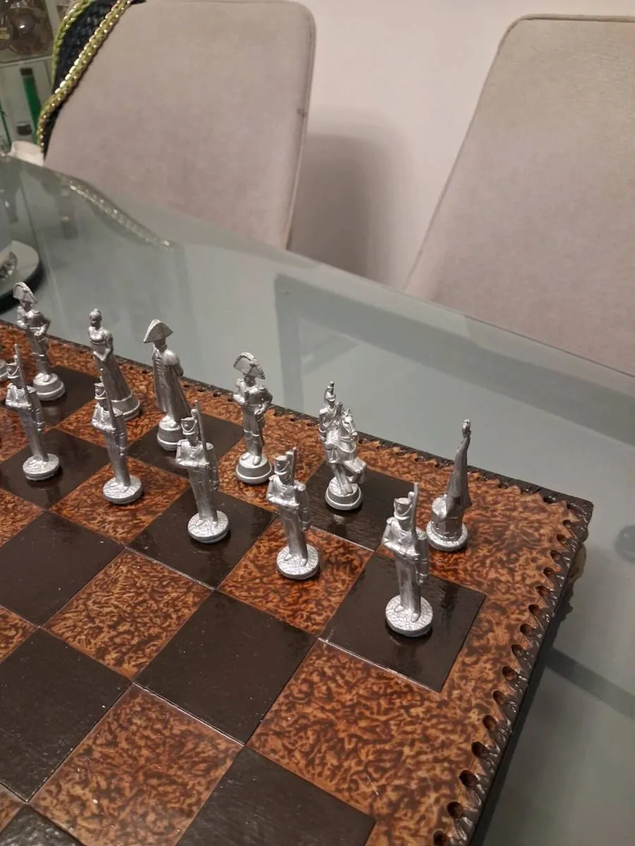 Luxury Napoleonic Metal Chess Set with Heavy Stone - Image 2