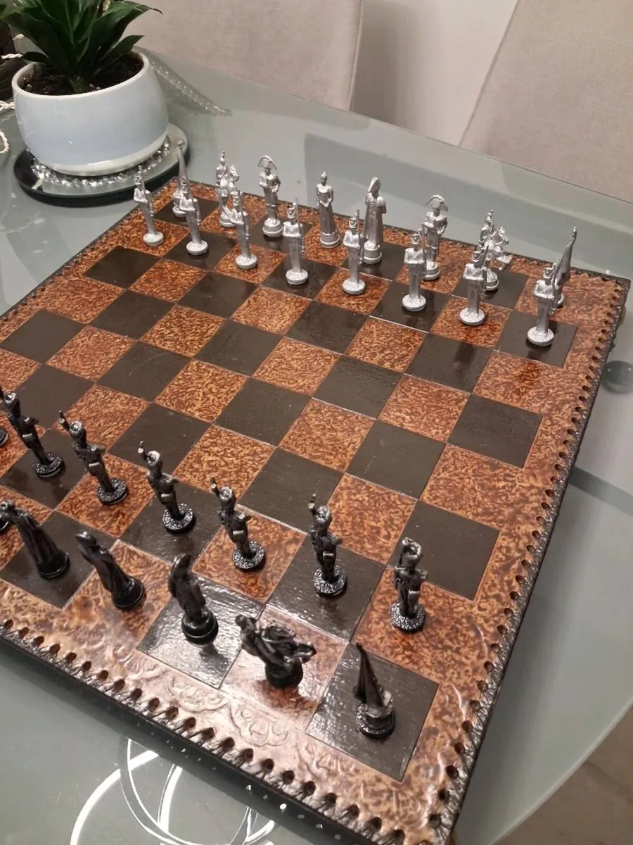 Luxury Napoleonic Metal Chess Set with Heavy Stone - Image 1