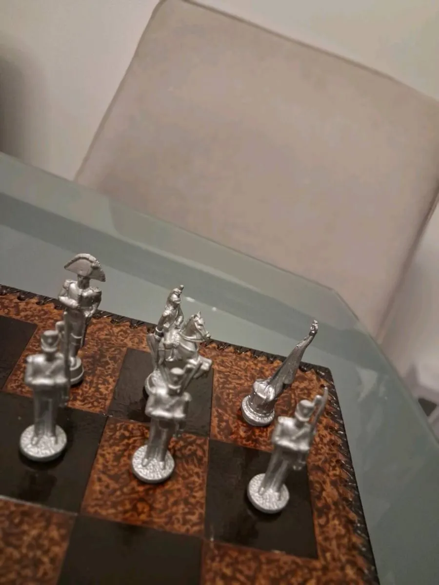 Luxury Napoleonic Metal Chess Set with Heavy Stone - Image 3