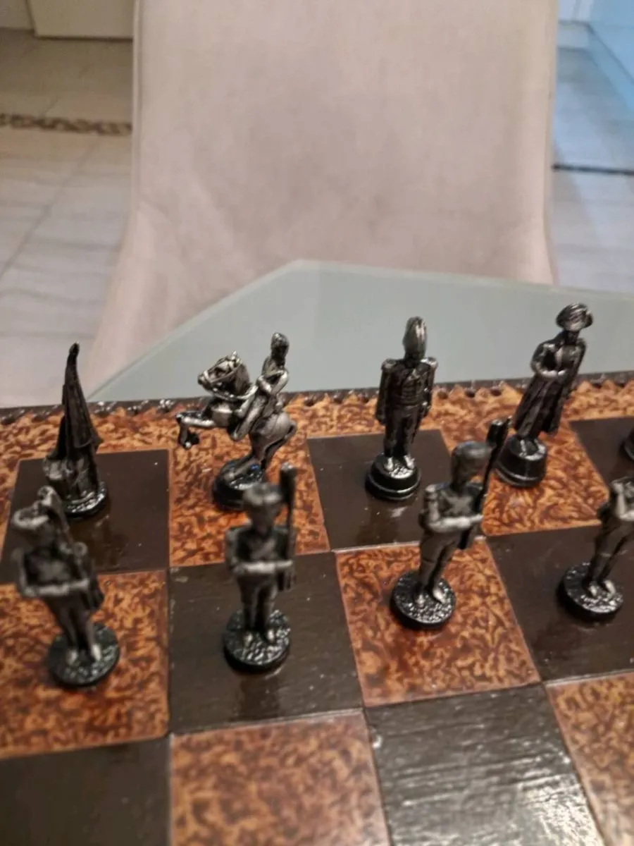 Luxury Napoleonic Metal Chess Set with Heavy Stone - Image 4