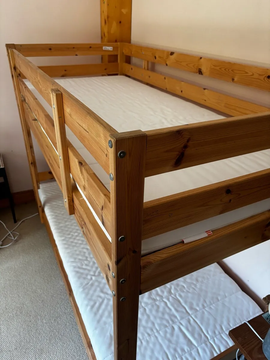 3 IKEA MYDAL solid wood bunk beds with mattresses - Image 2